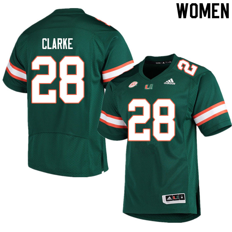 Women #28 Marcus Clarke Miami Hurricanes College Football Jerseys Sale-Green